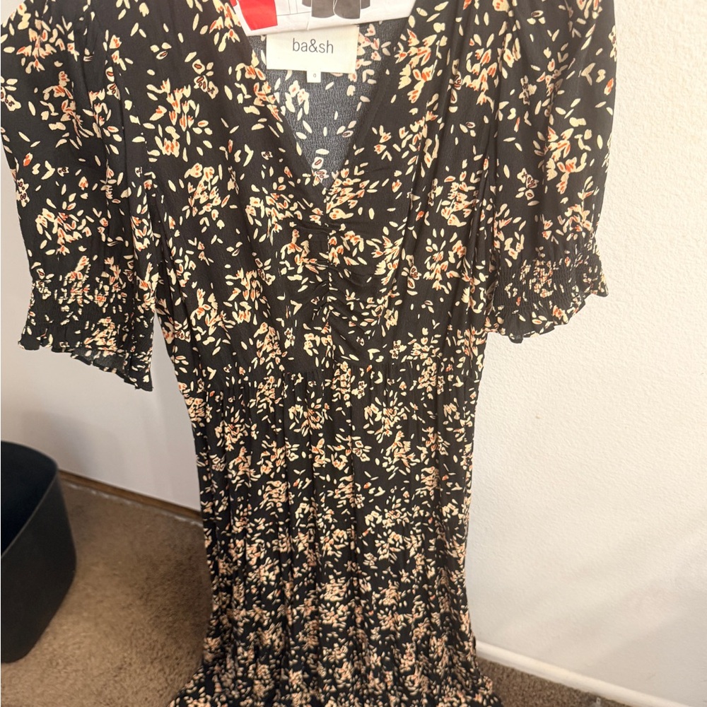 ba&sh Black and Cream Floral Dress